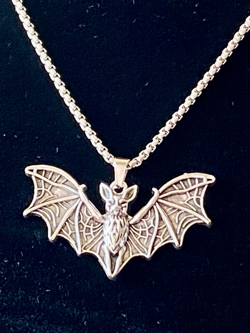 Men’s Gothic Bat Necklace – Stainless Steel 22” Chain, Goth Pendant, Great Gift
